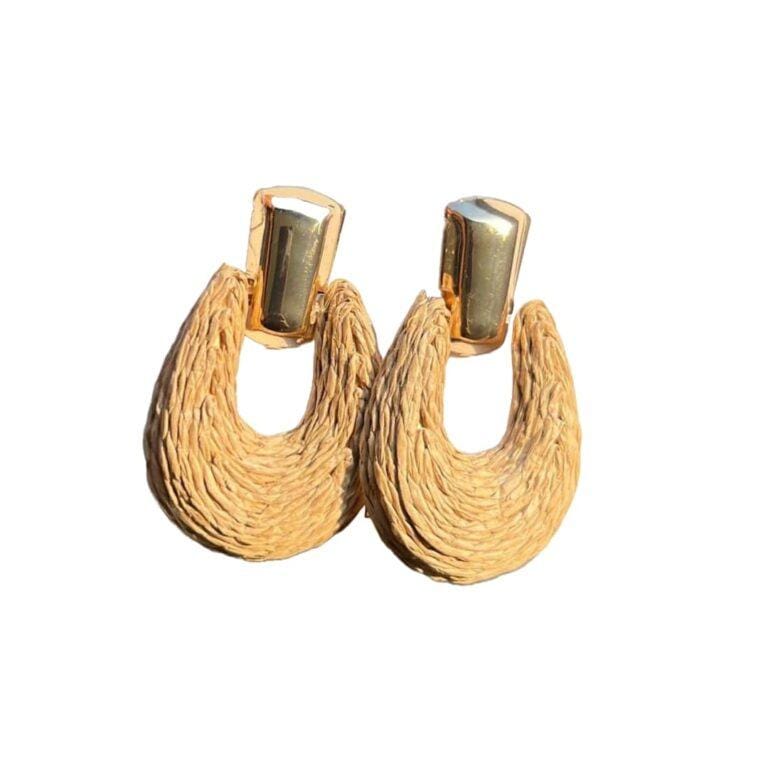 1pair Raffia Earrings for Women - Khaki
