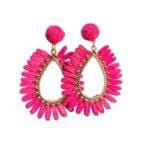 1pair Long Raffia Women's Earrings For Summer - Pink