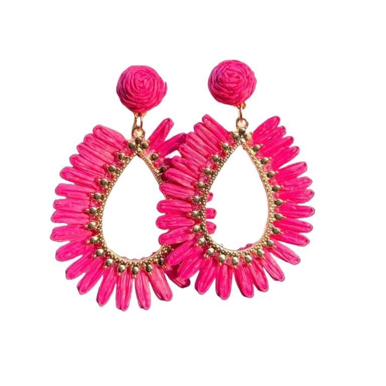 1pair Long Raffia Women's Earrings For Summer - Pink