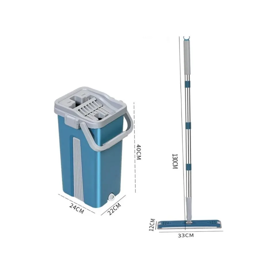 Self squeezing Flat Fiber Rotating Spin Mop with Bucket Set, Wet and Dry Use, with 2 Washable Microfiber Pads