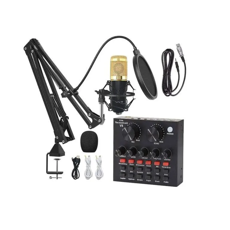 V8 Professional Sound Card Kit Recording Kit | Bm-800 Professional Condenser Microphone with V8 Sound Card