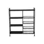 Kitchen Microwave Oven Vegetable Storage Metal Rolling Cart with 4 Mesh Baskets and 3 Shelves
