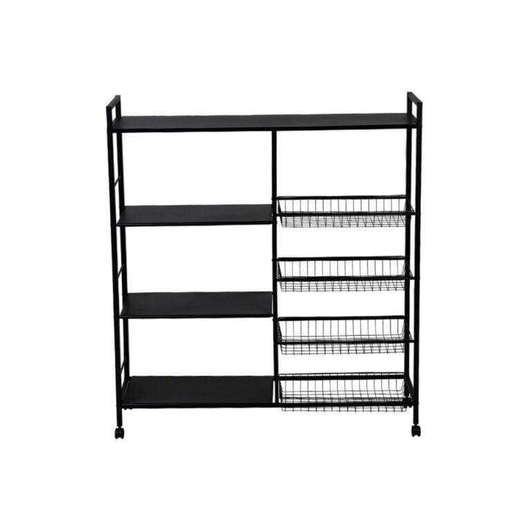 Kitchen Microwave Oven Vegetable Storage Metal Rolling Cart with 4 Mesh Baskets and 3 Shelves