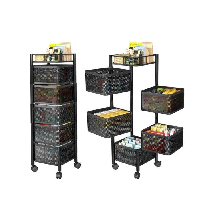 5 Tier Kitchen Storage Rack Basket Trolley Organizer – Black