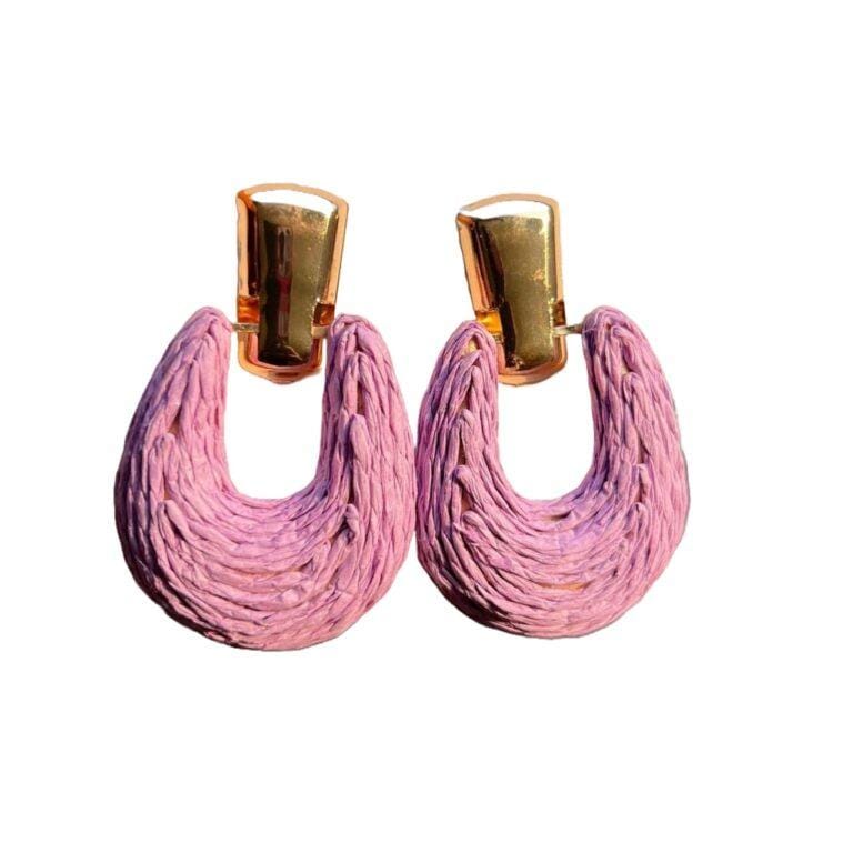 1pair Geometric Raffia Stud Earrings Fashion Trends Women's Beautifully Jewelry - Lilac