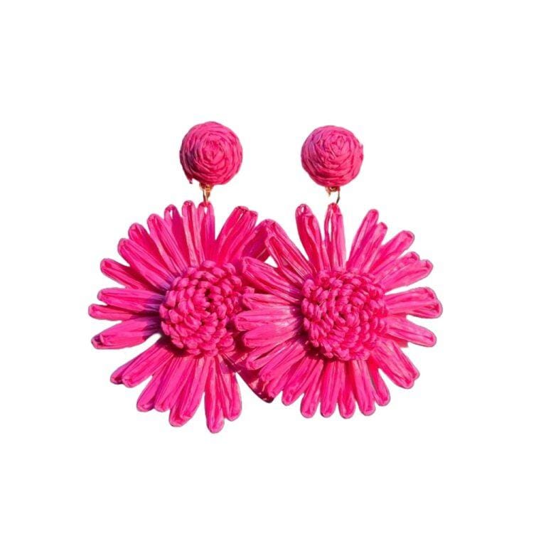 Rattan Raffia Hand-Woven Sunflower Earrings