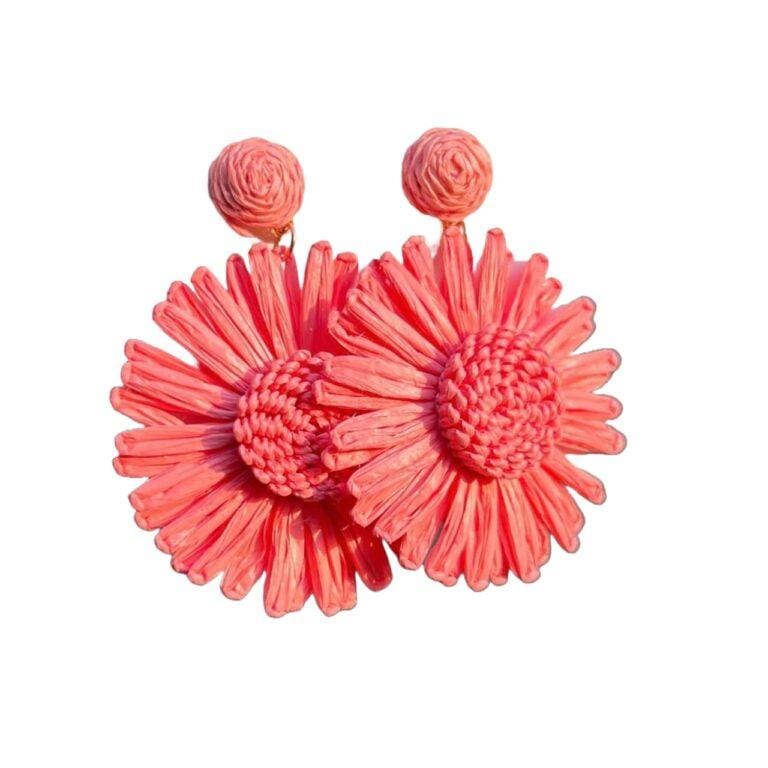 1pair Women's Summer Raffia Woven Flower Bohemian Ornament Earrings