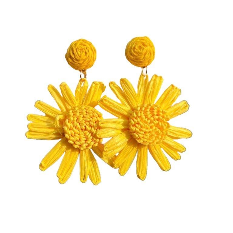 1pair Raffia Flower Charm Dangle Earrings - Yellow