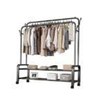 Heavy Duty Cloth Rail Rack on Wheels, Garment Rail 48 kg, with Shelf and Double Clothes Rail Hanger