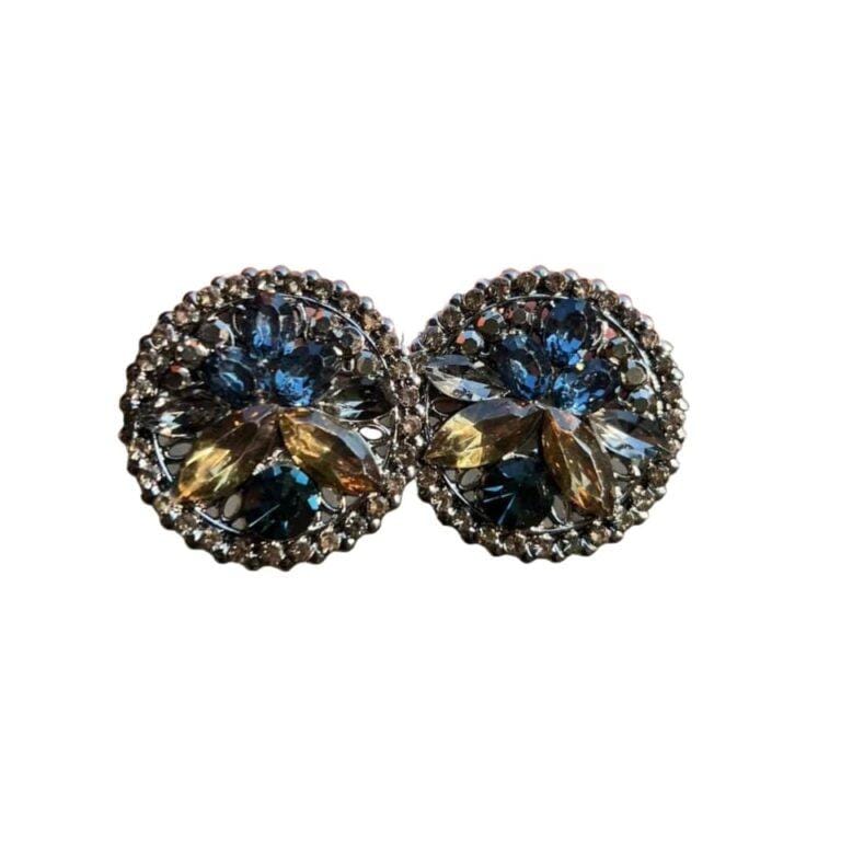 Vintage Brooch Black Hearts Ornate AB Rhinestones