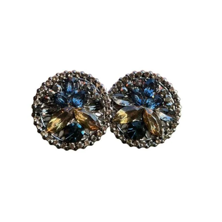 Vintage Brooch Black Hearts Ornate AB Rhinestones
