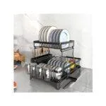 Dish Drying Rack, 2 Tier Dish Racks For Kitchen Counter Dish Drainer With Drainboard Set, Utensils Holder, Glass Holder, Rustproof, Black