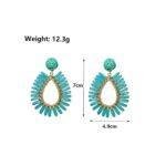1pair Bohemia Raffia Teardrop Dangle Earrings - Green