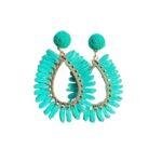 1pair Bohemia Raffia Teardrop Dangle Earrings - Green