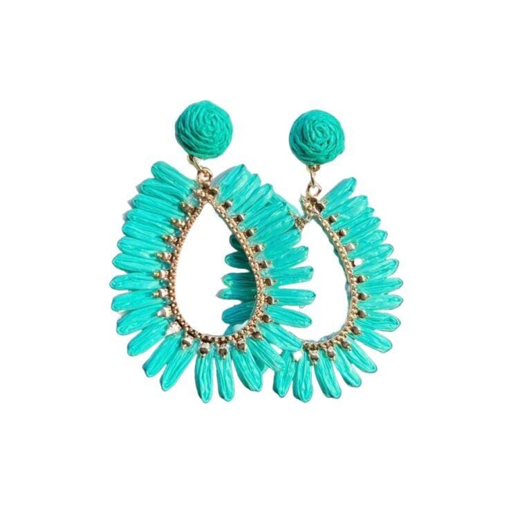 1pair Bohemia Raffia Teardrop Dangle Earrings - Green