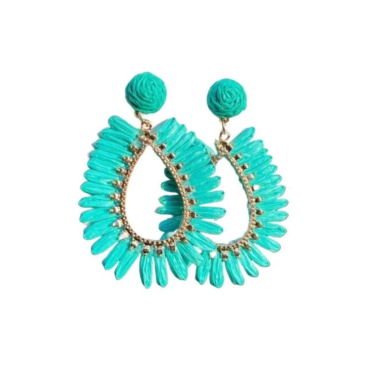 1pair Bohemia Raffia Teardrop Dangle Earrings - Green