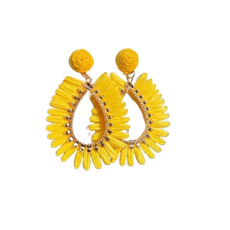 1pair Raffia Teardrop Dangle Earrings Bohemian - Yellow