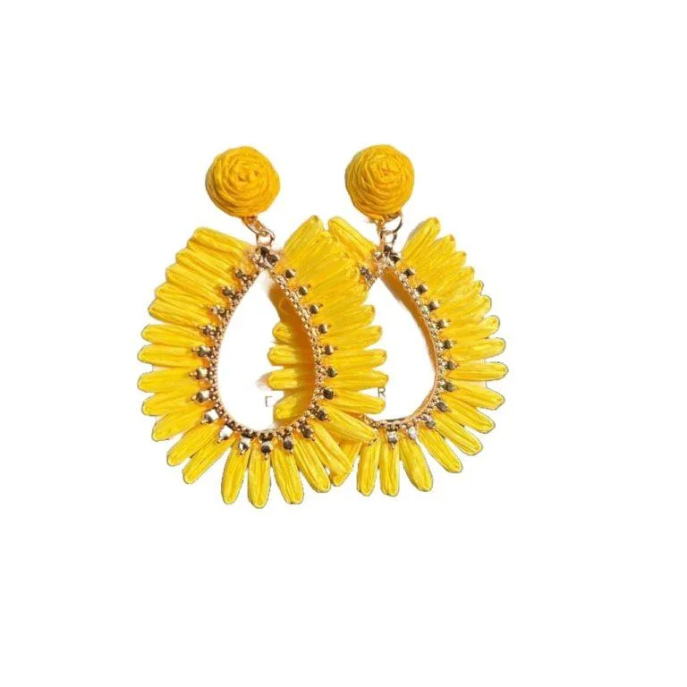 1pair Raffia Teardrop Dangle Earrings Bohemian - Yellow