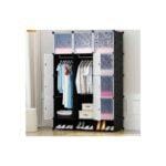 3-Column Plastic Wardrobe with Bottom Shoe Rack -Black