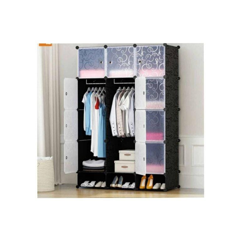 3-Column Plastic Wardrobe with Bottom Shoe Rack -Black
