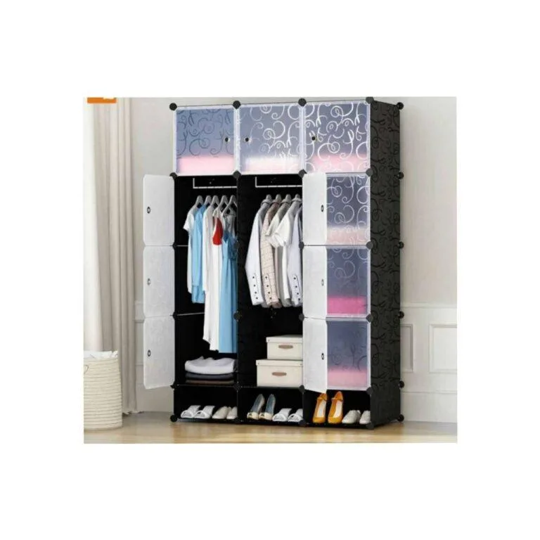 3-Column Plastic Wardrobe with Bottom Shoe Rack -Black