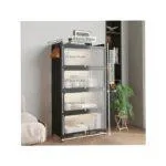 5-Tier Kitchen Storage Rack Organizer with Flip-up PC Doors, 4 Rolling Casters (Grey)