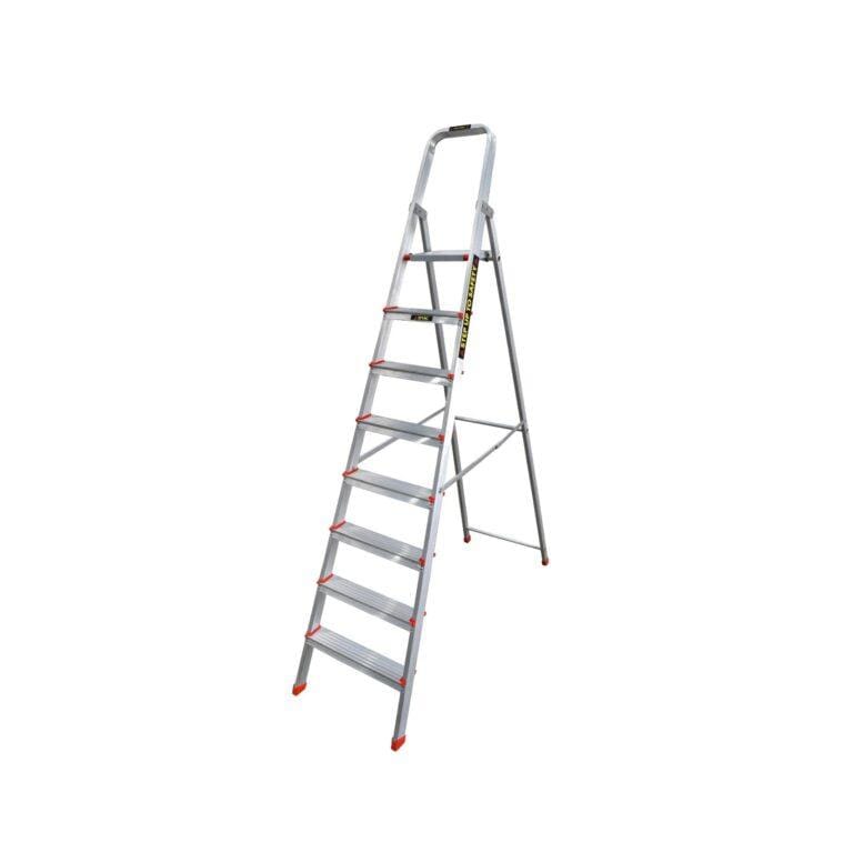 EMAC 8 Steps Aluminium Ladder with Safety Locking Mechanism- Foldable Design | Heavy-Duty 229.8CM