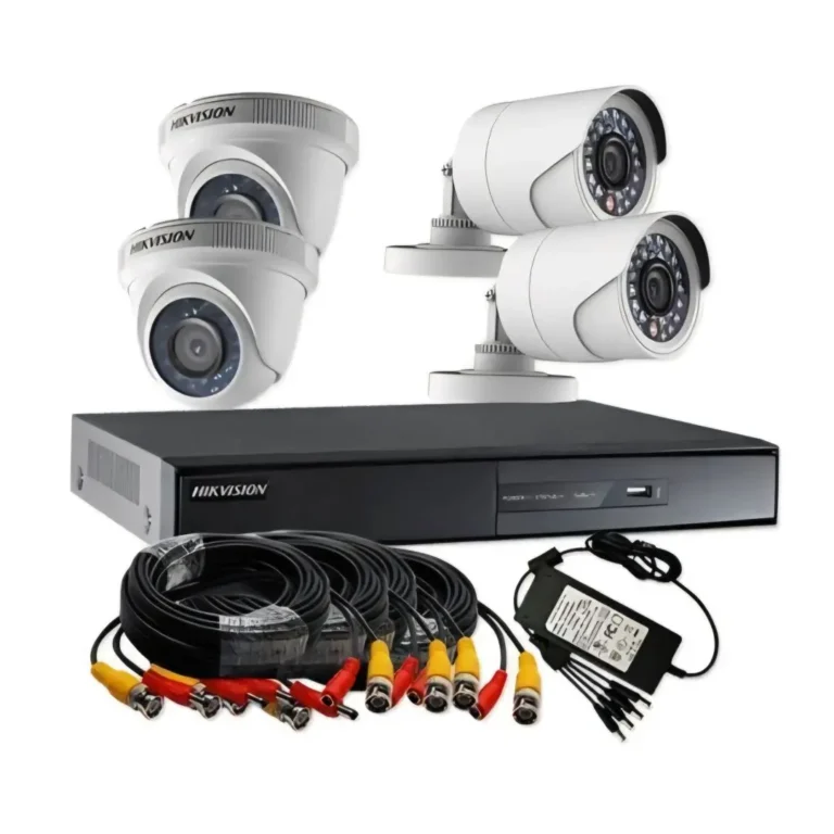 Hikvision 2MP Full HD 4-Camera CCTV Kit with 4-Channel DVR, 1TB HDD, 10A Power Supply, 100m Cable, and Accessories.