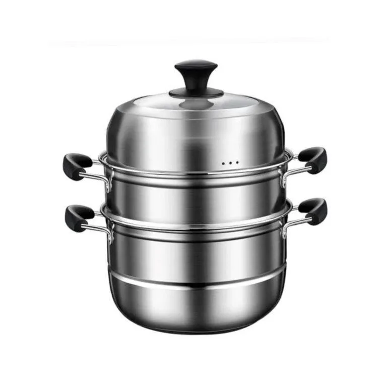 28Cm – 3 Layer Stainless Steel Food Saucepan And Steamer Soup Pot -Silver.