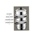 28Cm – 3 Layer Stainless Steel Food Saucepan And Steamer Soup Pot -Silver.