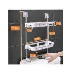 2 Tier Bathroom Organizer Over The Toilet Storage Shelf Rack with Adhesive Base  Hanging Wall Shelf with Hooks