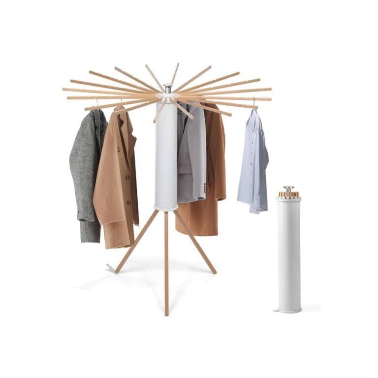 Folding Drying Rack, 360 Degree Rotating Drying Rack, Triangle Support Floor Standing Drying Rack, 16 Drying Rods (Wooden Poles)