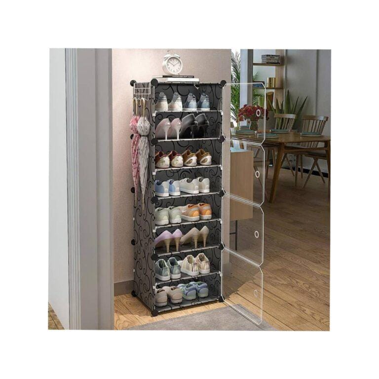 8- Layer Plastic Shoe Rack Organizer - 16Pairs - Gray/Black