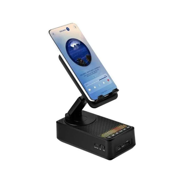 Mobile Phone Holder Stand with Bluetooth Speaker & Power Bank 5000mAh Battery