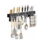 Wall Mounted Stainless Steel Cutlery Organizer, Kitchen Storage Rack with Hooks