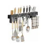 Wall Mounted Stainless Steel Cutlery Organizer, Kitchen Storage Rack with Hooks