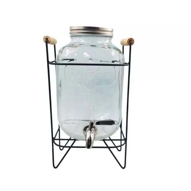 Lead-Free 5L Glass Jar Beverage Dispenser / Juice Dispenser with Stainless Steel Tap & Iron Stand