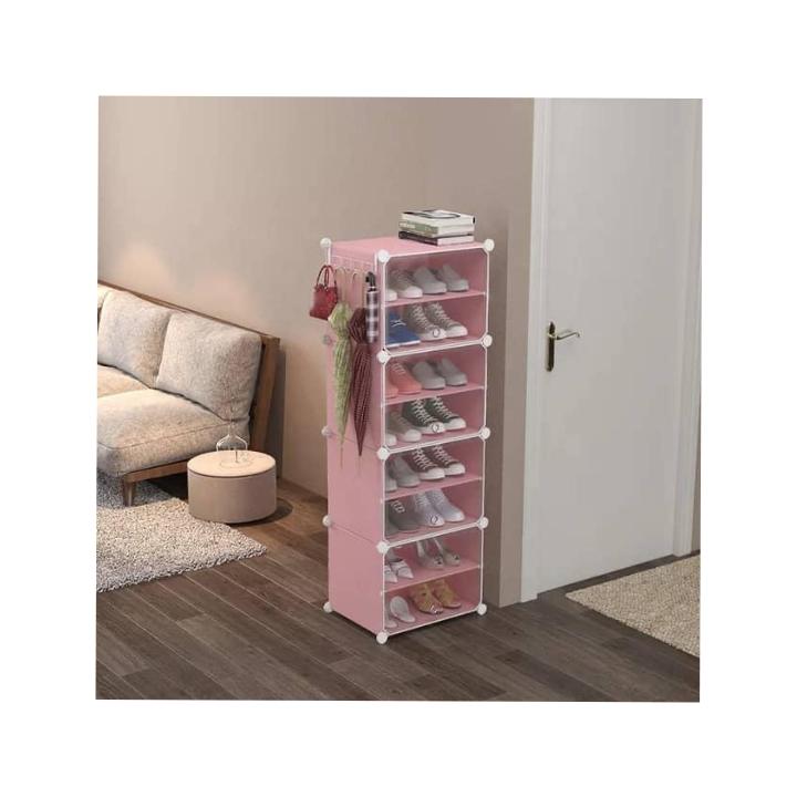8Layers Plastic Shoe Rack Organizer for 16pairs- Pink