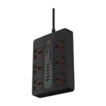 Porodo Multi Port Extension Cable 6 AC 2 USB-A 24W & 4 USB-C PD 36W Multi-Port Super Hub 2M 3000W UK - Black
