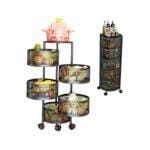 5-Tier Round Kitchen Storage Rack Organizer, Basket Trolley Organizer -Black