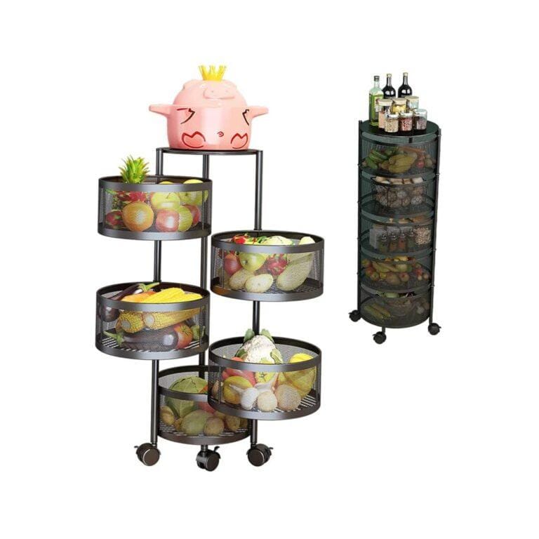 5-Tier Round Kitchen Storage Rack Organizer, Basket Trolley Organizer -Black