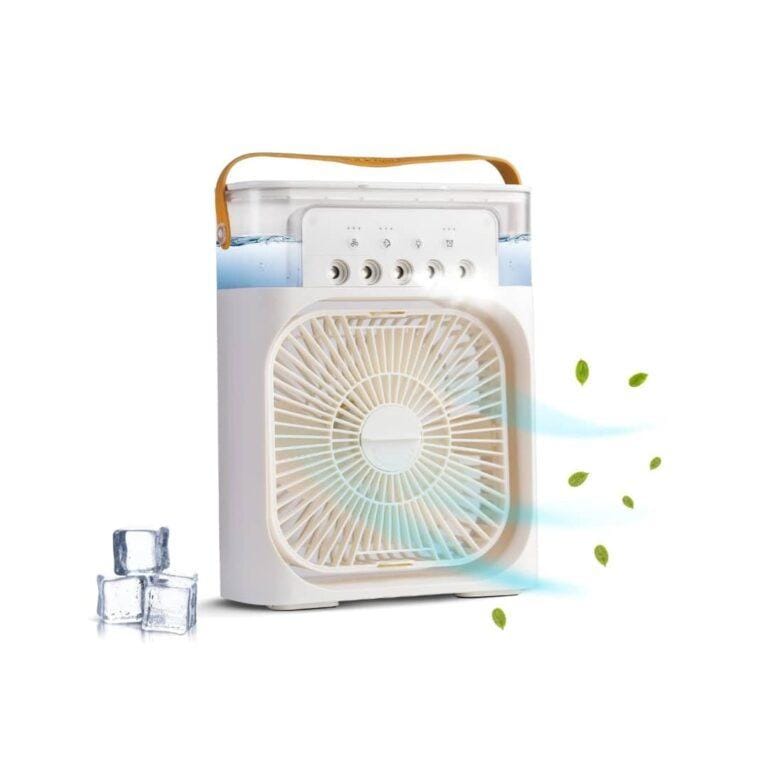 Mini Air Cooler Fan with 3 Adjustable Mist Settings, 7-Color LED Light, Aromatherapy & USB-Powered