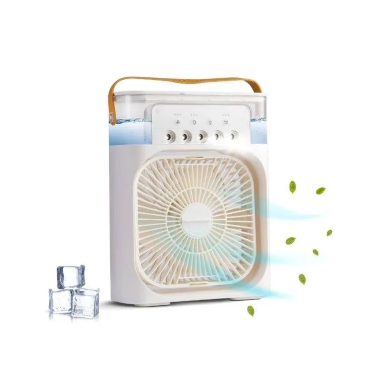 Mini Air Cooler Fan with 3 Adjustable Mist Settings, 7-Color LED Light, Aromatherapy & USB-Powered