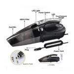 HUANZHAN 4-in-1 Car Vacuum Cleaner with Tire Inflator, Pressure Gauge, and Floodlight – DC 12V, 106W