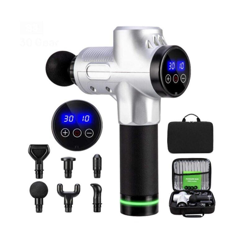 Silver Deep Tissue Massage Gun | High-Frequency LCD Touch Screen Muscle Massager | 6 Heads