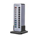 Promate 14-In-1 Multiport 60W USB-C Tower Hub, with (3) 5Gbps USB-C™ Ports, 4 USB-A™ PD48W, Plug and Play – Grey