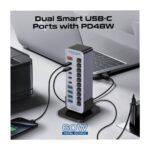 Promate 14-In-1 Multiport 60W USB-C Tower Hub, with (3) 5Gbps USB-C™ Ports, 4 USB-A™ PD48W, Plug and Play – Grey