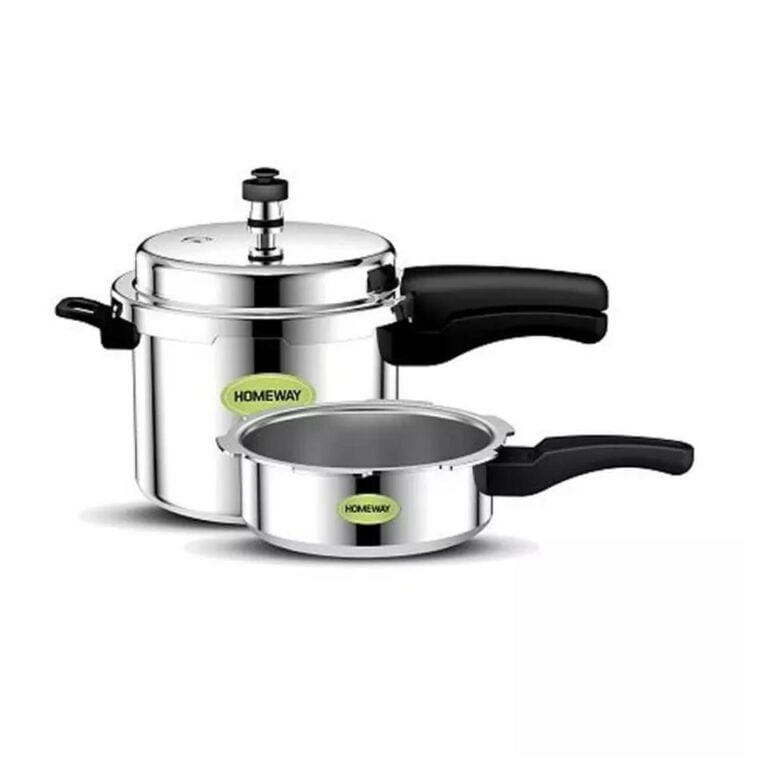 Homeway 5L + 3L Aluminium Pressure Cooker, Silver – Durable and Efficient Cooking