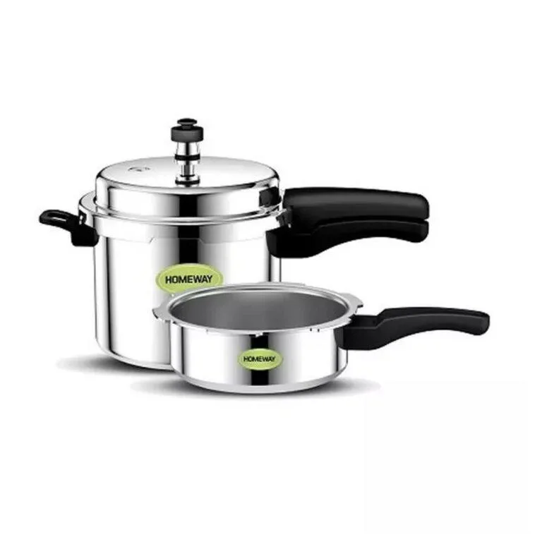 Homeway 5L + 3L Aluminium Pressure Cooker, Silver – Durable and Efficient Cooking