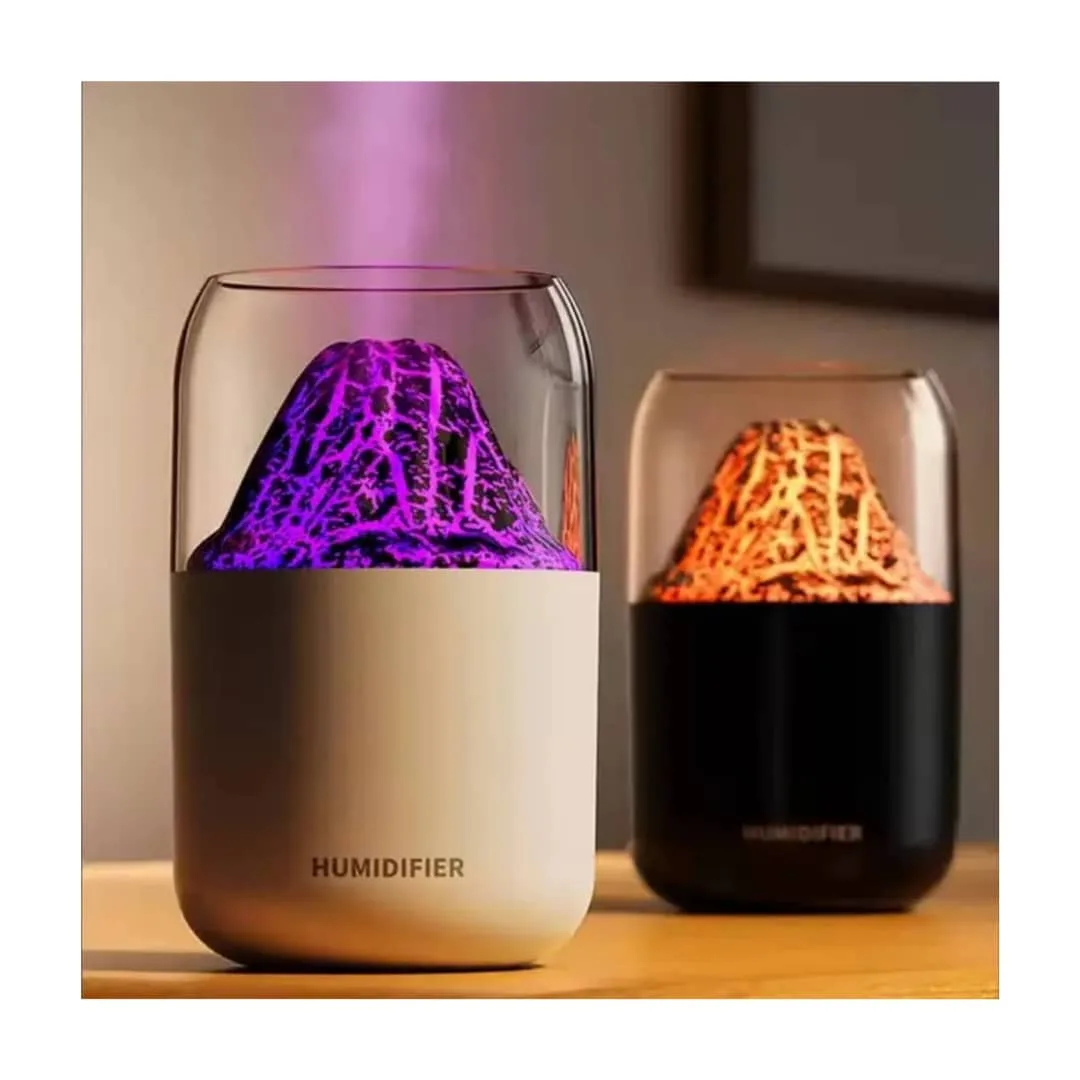 Crack Volcano Air Humidifier & Aroma Diffuser – USB Powered, Flame Light Effect, Cool Mist, Silent Operation